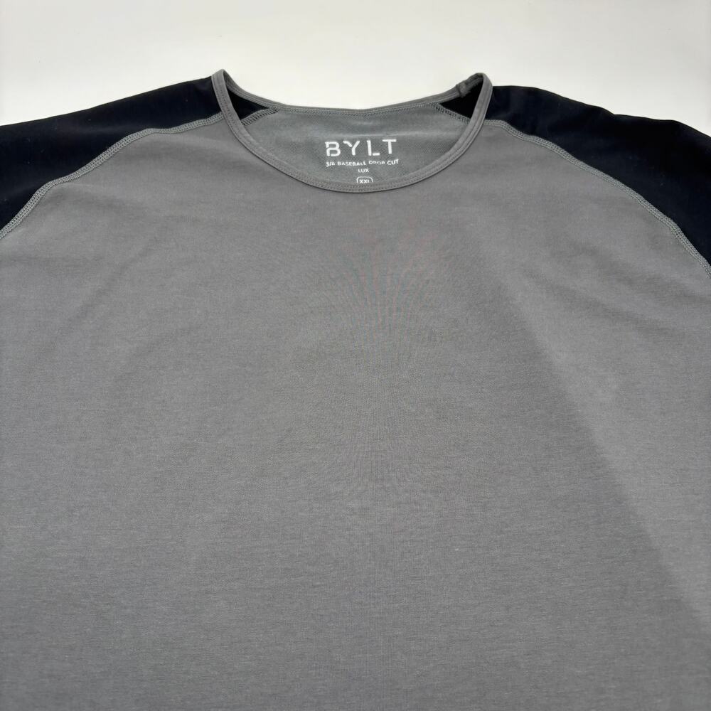 Bylt Mens 2XL Gray Black 3/4 Baseball Dropcut Lux Short Sleeve Shirt